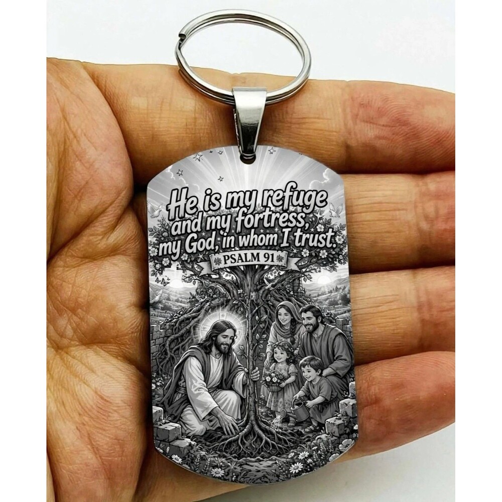Psalm 91  God Lord Jesus Christ Stainless Keychain Reminder Faith Bless